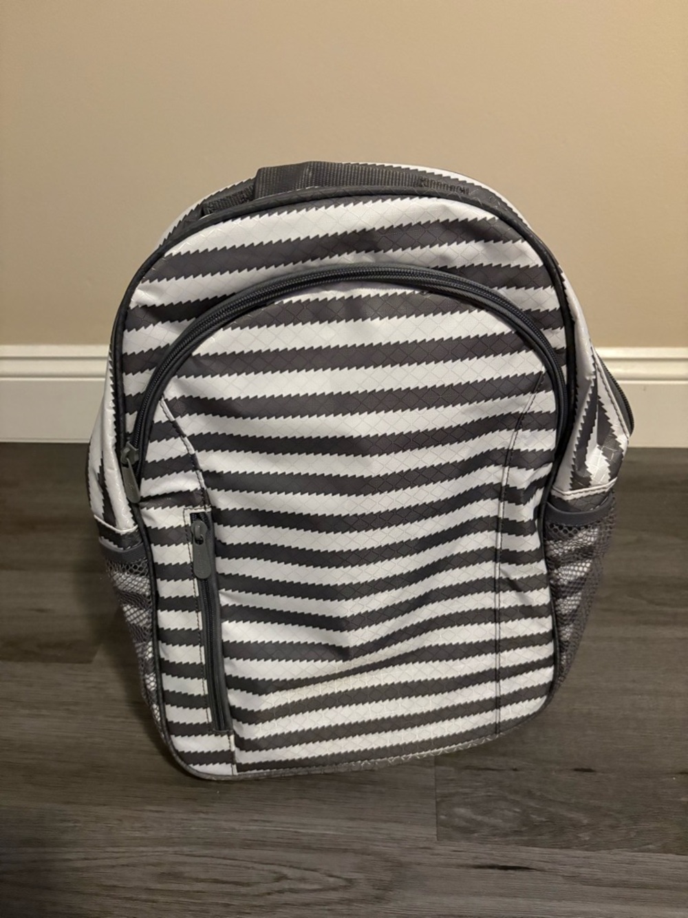 NWT Thirty-one Gray and White Striped Backpack